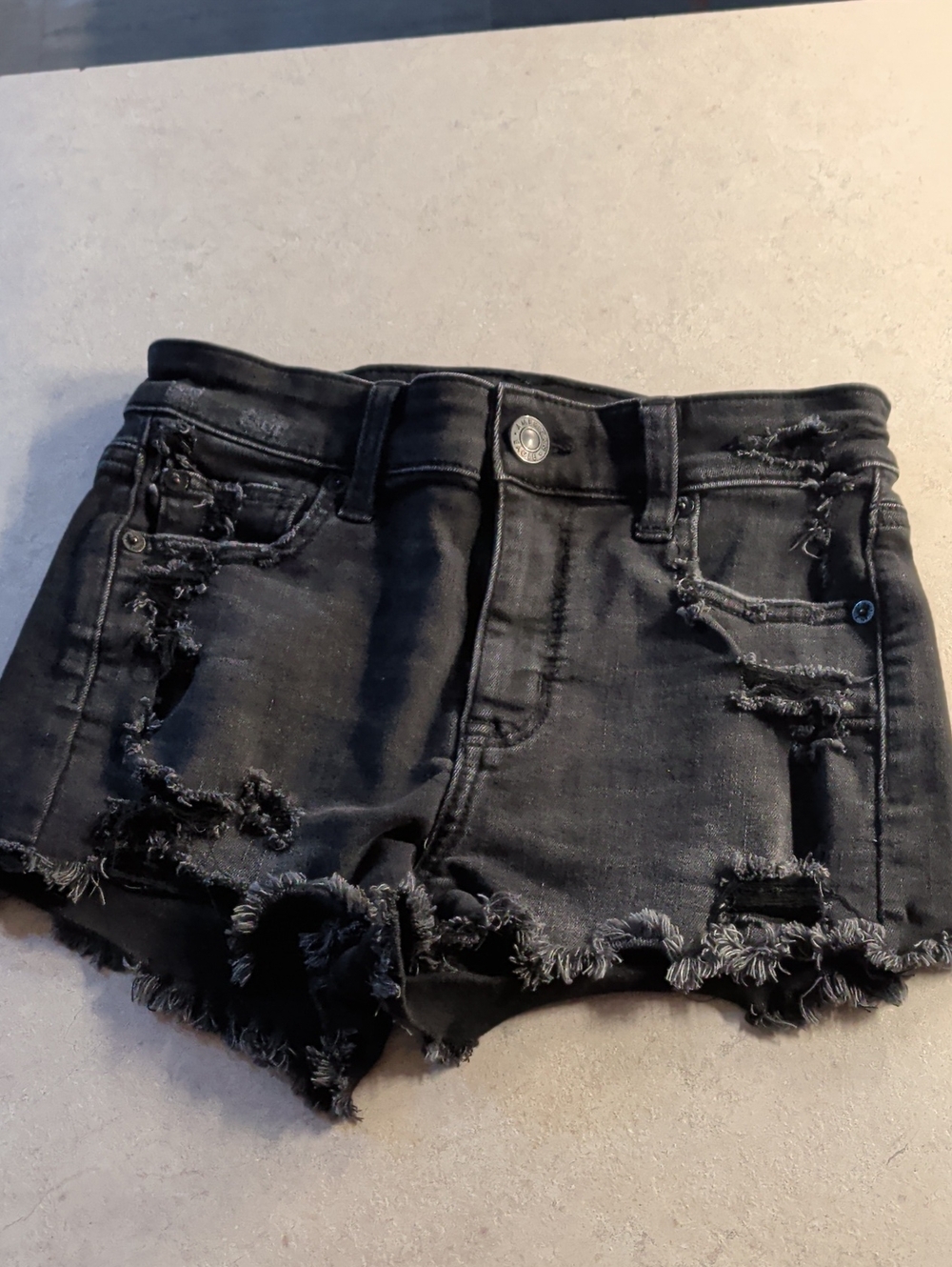 American Eagle Outfitters Black Distressed Frayed Jean Shorts